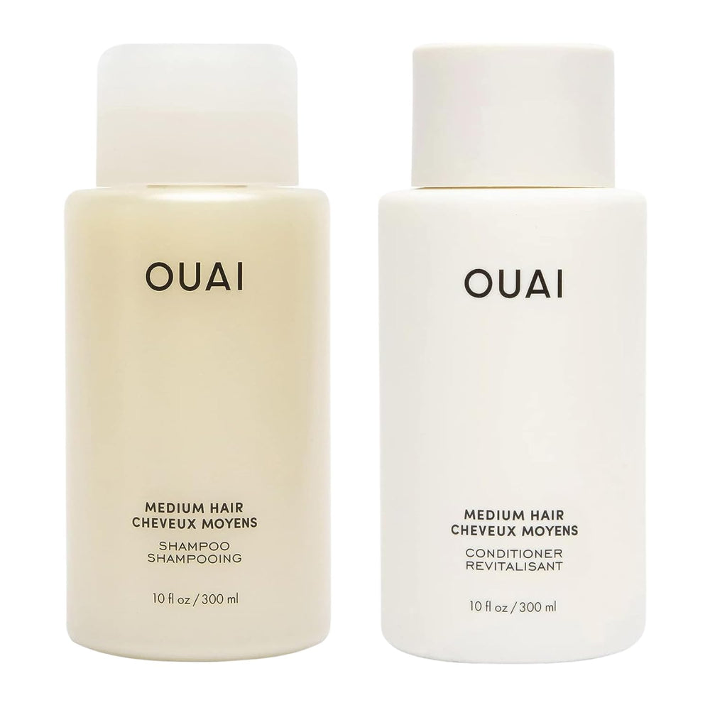 OUAI set frontal de champú y acondicionador, presentación clara y beneficios equilibrantes