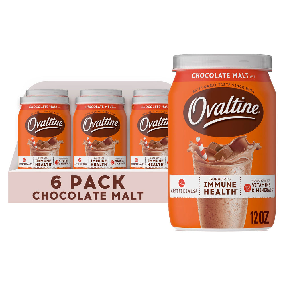 Ovaltine lata 12 oz vista frontal con diseño claro y práctico