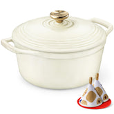 Overmont vista frontal de la Dutch Oven 5.5QT con diseño blanco y estilo mesa