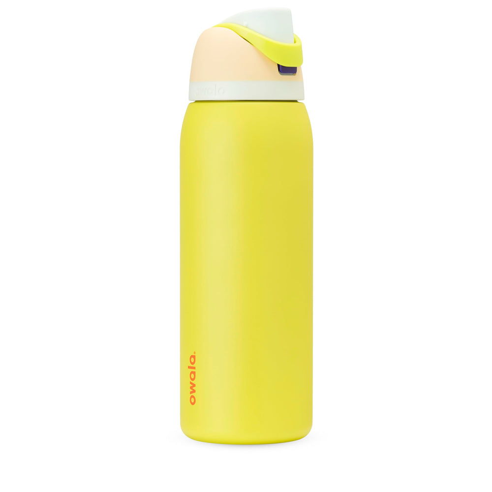 Owala botella 40 oz frontal mostrando diseño y color Lemon, fácil de transportar
