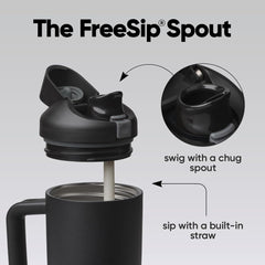 Owala FreeSip detalle de la tapa push-button para acceso limpio