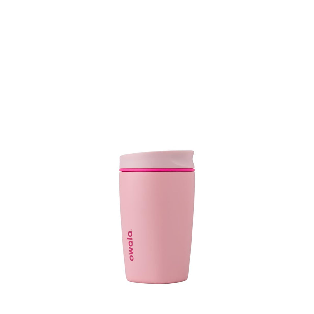 Owala vaso frontal rosa mostrando diseño elegante y beneficio antideslizante
