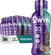 OWYN batido frontal con enfoque de envase, práctico para llevar