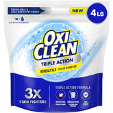 OxiClean frente del empaque 4 lb mostrando bolsa resellable y beneficio de multifunción