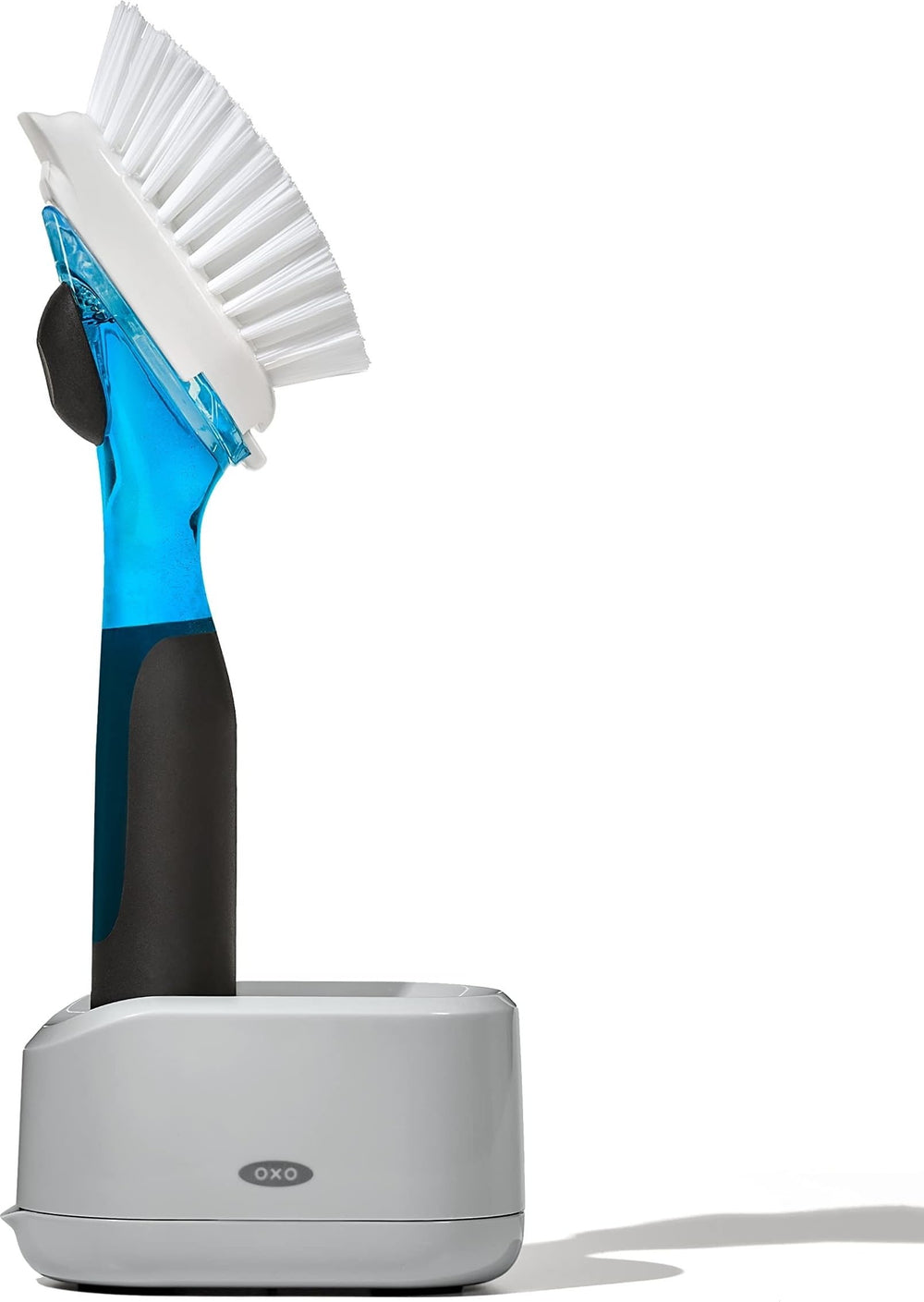 OXO Good Grips vista frontal del cepillo dispensador, diseño ergonómico y control