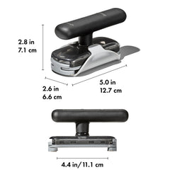 OXO Good Grips detalle de los dientes afilados, agarre seguro en tapas