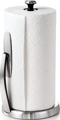 OXO SimplyTear vista frontal en acero inoxidable, mantiene el papel accesible