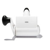 OXO rallador rotatorio vista frontal recoge y conserva queso