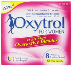 Oxytrol for Women empaque frontal mostrando 8 parches para alivio continuo