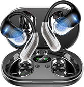 Paekole frontal del empaque mostrando auriculares y estuche con beneficio de transporte fácil