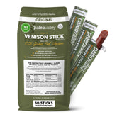 Paleovalley paquete frontal mostrando venison sticks nutritivos y limpios