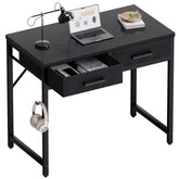Pamray escritorio frontal negro mostrando diseño compacto y ahorro de espacio