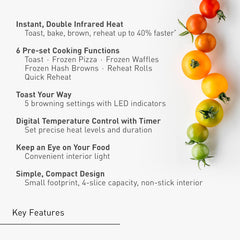 Panasonic FlashXpress interior cuadrado mostrando capacidad para pizza y 4 rebanadas