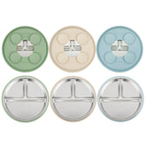 PandaEar platos frontales azul, verde y marrón mostrando diseño y colores prácticos