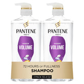 Pantene botella frontal mostrando Sheer Volume y beneficio de volumen ligero