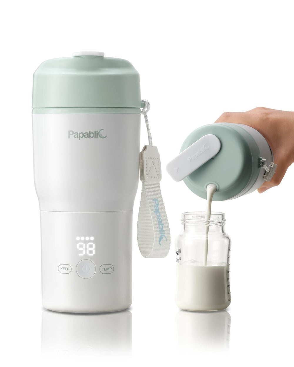Papablic front view showing blue exterior and controls, highlighting portability