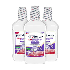 Parodontax frente del envase mostrando la botella y el logotipo, refuerzo para encías