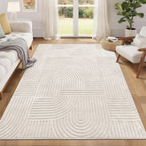 Pauwer vista frontal de la alfombra 5x7 beige mostrando diseño y color