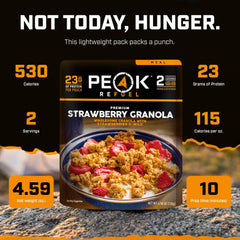 Peak Refuel pouch abierto durante camping, preparación rápida y ligera