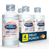 Pedialyte Fruit Punch front packaging showing bottle and branding, highlights zero sugar