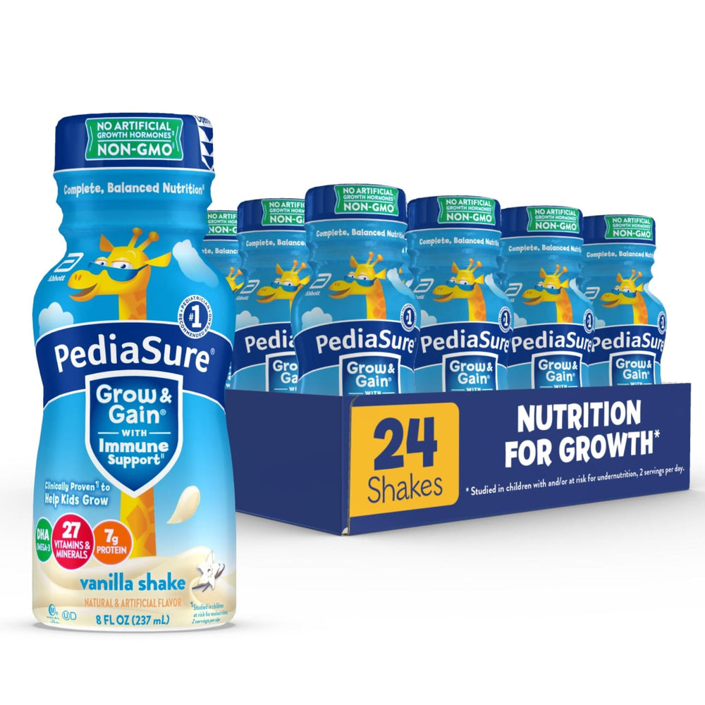 PediaSure frontal del pack de 24 unidades mostrando diseño y sabor vainilla