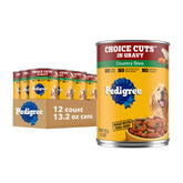 Pedigree lata frontal Country Stew mostrando presentación y conveniencia