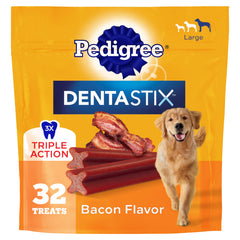 Pedigree Dentastix paquete frontal mostrando 32 unidades y beneficio higiene