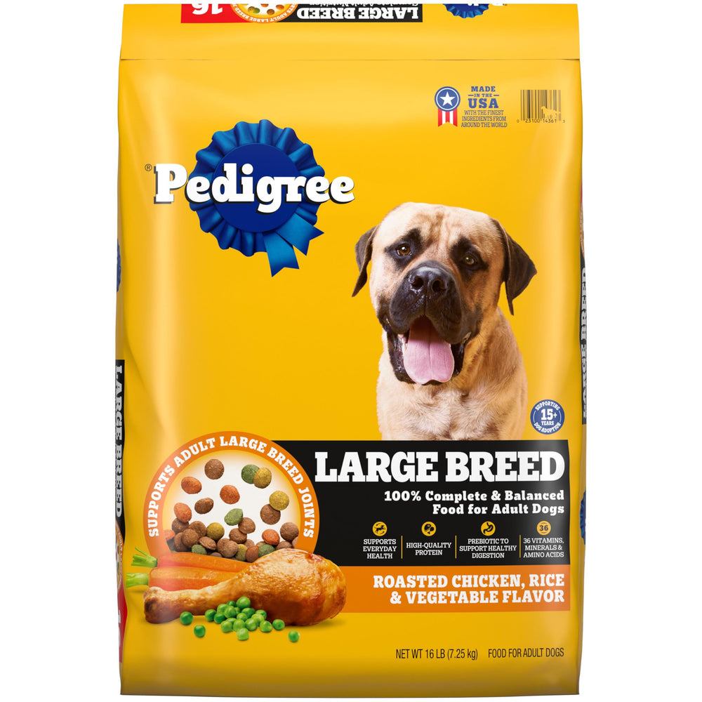 Pedigree paquete frontal 16 lb mostrando diseño y beneficio nutricional