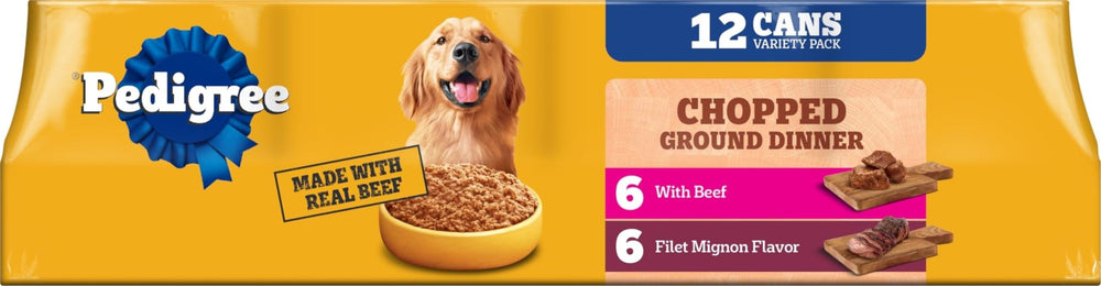 Pedigree lata frente mostrando la etiqueta y conveniencia