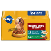 Pedigree lata frontal Choice Cuts pollo mostrando presentación y conveniencia