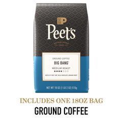Peet's Coffee etiqueta Big Bang en primer plano que destaca el nombre y origen