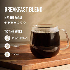 Peet's Coffee taza servida en mesa que sugiere energía matutina