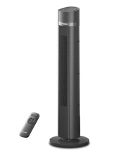 PELONIS vista frontal del ventilador torre en gris, potencia y diseño compacto