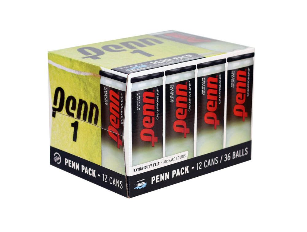 Penn lata frontal con tres pelotas mostrando marca y presentación práctica