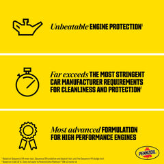 Botella de Pennzoil Ultra Platinum vertiéndose en motor para protección instantánea