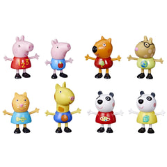 Peppa Pig paquete frontal mostrando las ocho figuras y su atractivo visual