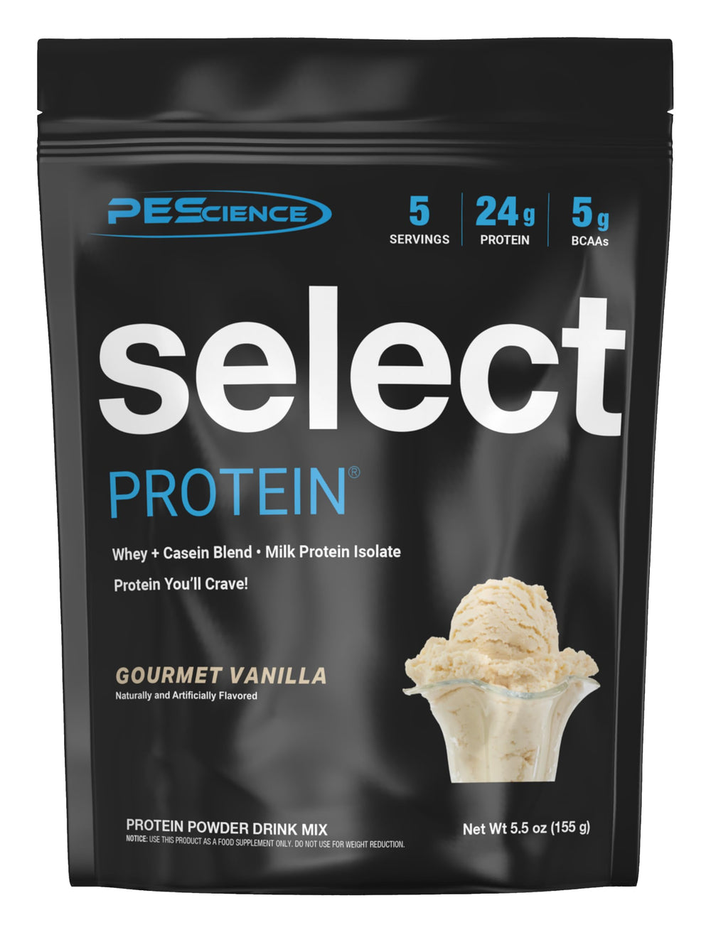 PEScience envase frontal de Select Gourmet Vanilla para sabor consistente