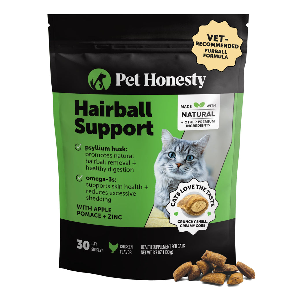 Pet Honesty empaque frontal mostrando formato y beneficio antíbolas