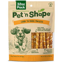 Pet 'n Shape paquete frontal mostrando golosinas y beneficios de sabor