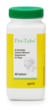 Pet-Tabs vista frontal del envase mostrando 60 comprimidos y utilidad diaria