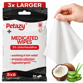 Petazy paquete frontal mostrando 50 toallitas para higiene rápida