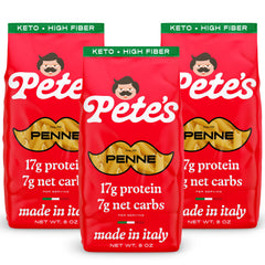 Pete's Pasta paquete frontal mostrando diseño y autenticidad