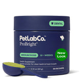 PetLab Co. frontal del envase mostrando dosis diarias y beneficios