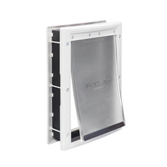 PetSafe puerta frontal en empaque mostrando tamaño y diseño, facilita autonomía