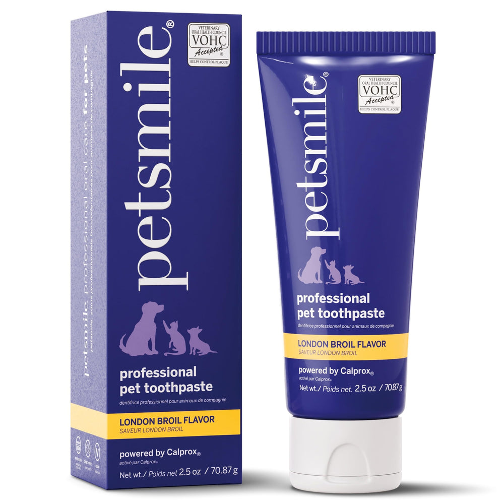 petsmile front tube London Broil shows packaging and VOHC seal benefit