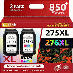 PFKink embalaje frontal mostrando kit 275XL y 276XL, ventaja: reemplazo inmediato