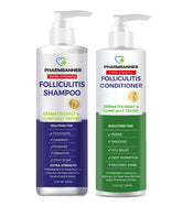 PHARMBANNER empaque frontal del set mostrando champú y acondicionador, limpieza eficaz