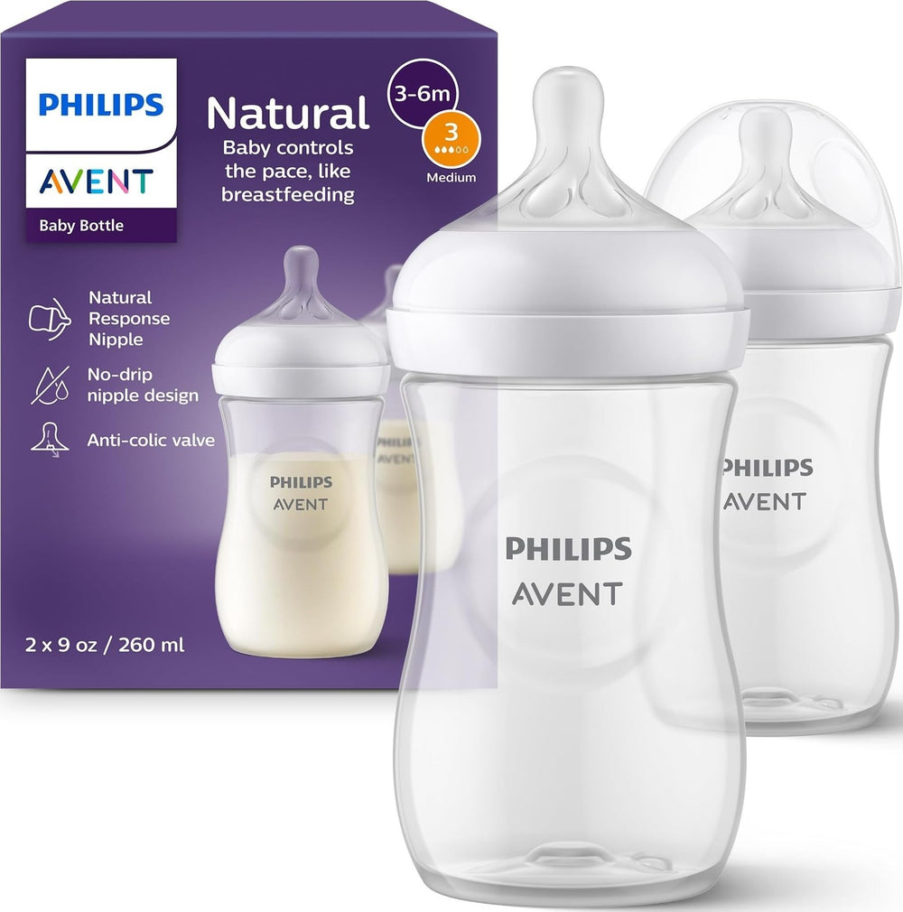 Philips Avent biberón frontal pack mostrando dos unidades, fácil identificación y uso