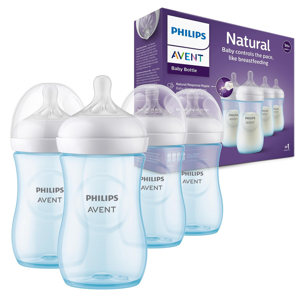 Philips Avent frontal del pack con 4 biberones y beneficios prácticos