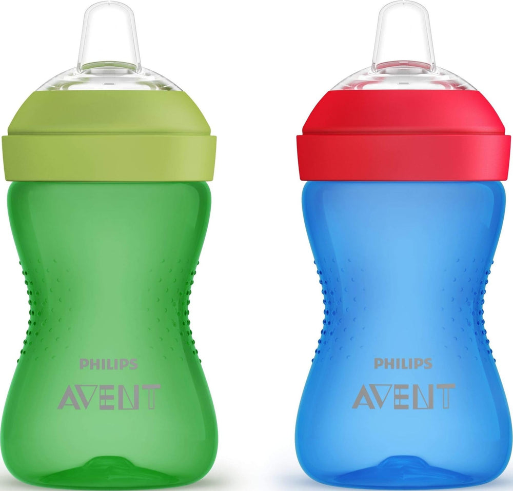 Philips Avent vaso frontal mostrando diseño a prueba de derrames y facilidad